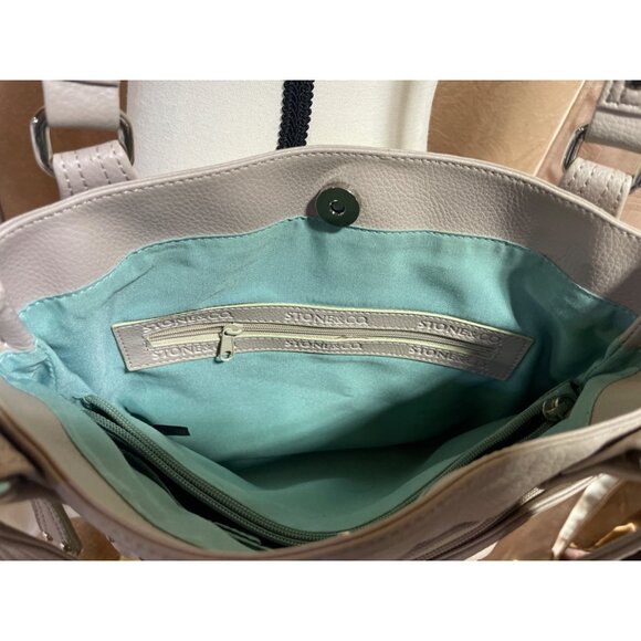 Stone Mountain Leather Shoulder Bag With Multiple Zippers & Pockets Pebbled Fini - Picture 4 of 7